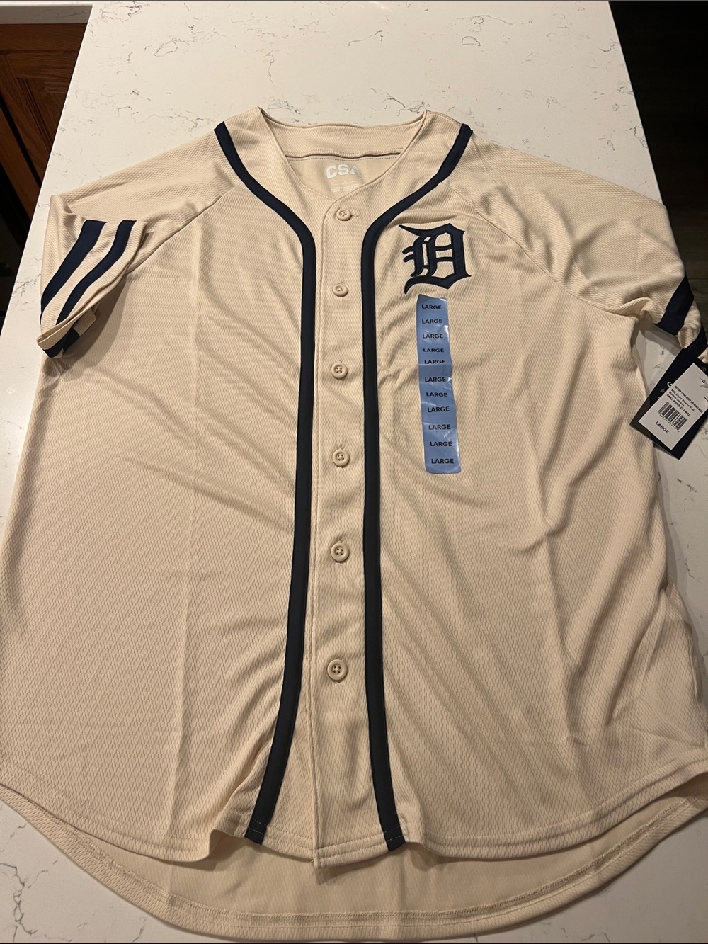 Detroit D Cream Baseball Jersey with Navy Trim - Men's Large